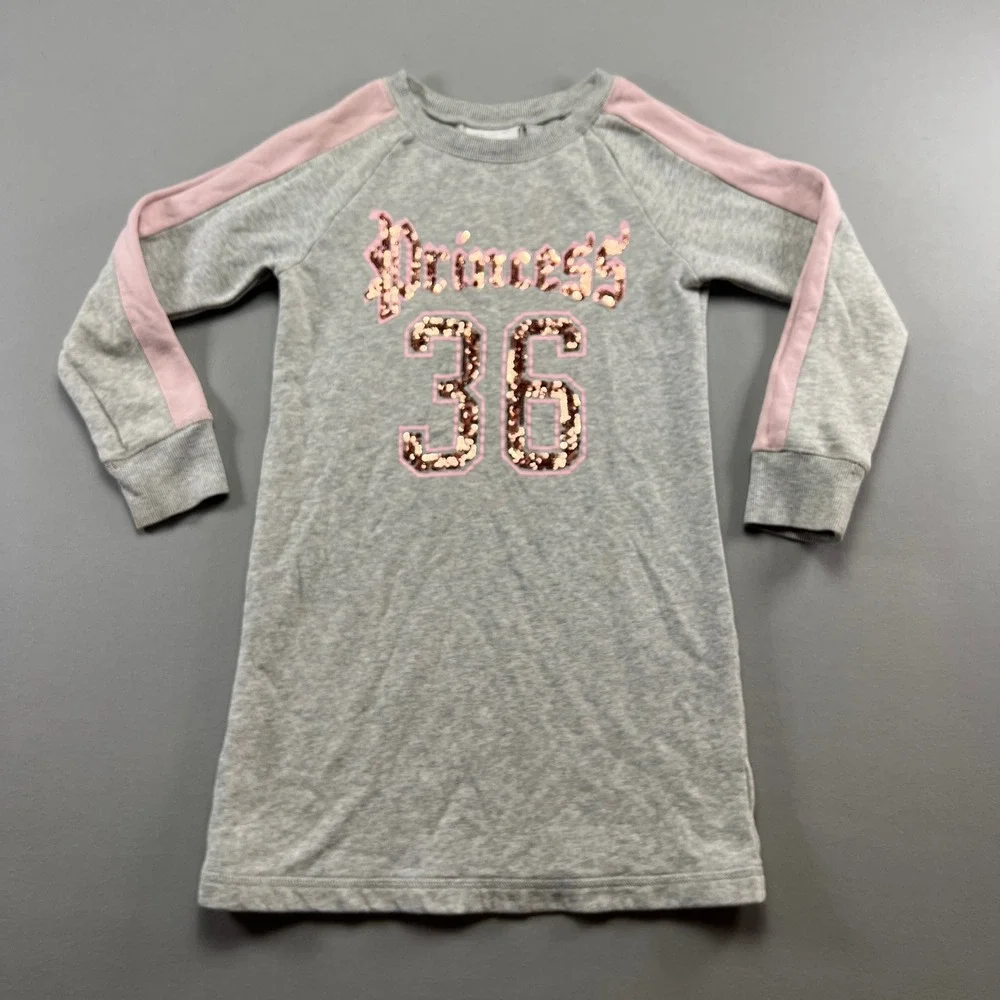 The Children's Place Sweatshirt Dress Girls Medium (7/8) Gray Princess 36 Sequin